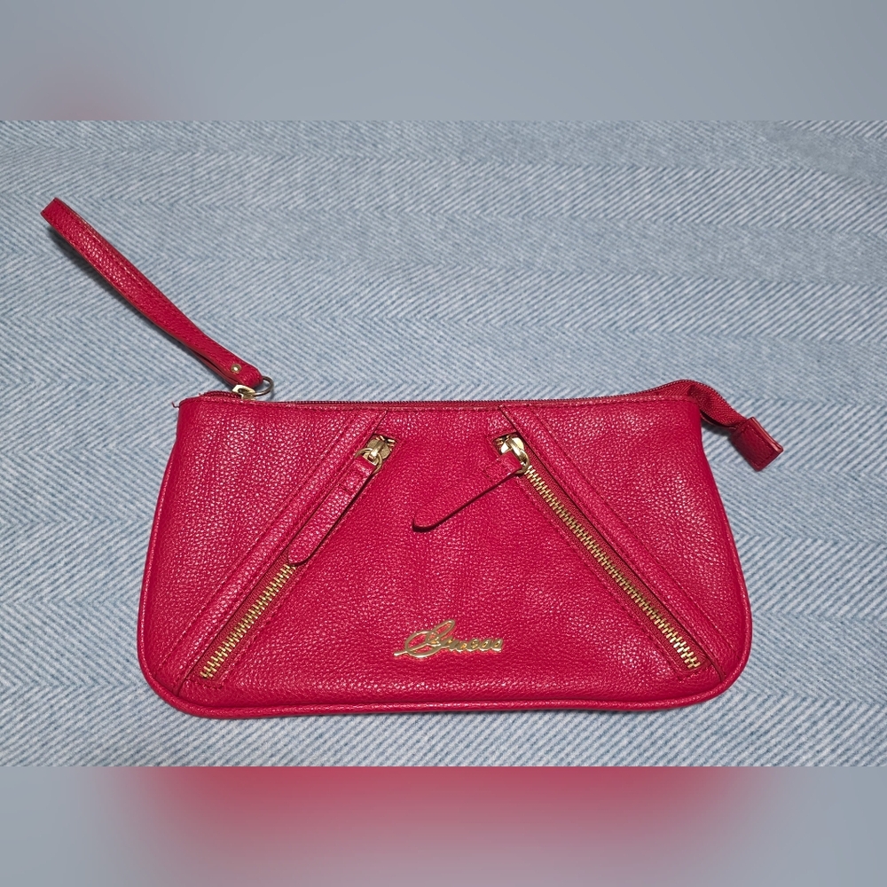 GUESS red Leather Wristlet Clutch